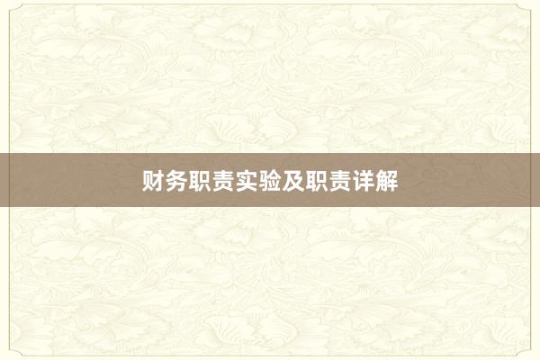 财务职责实验及职责详解